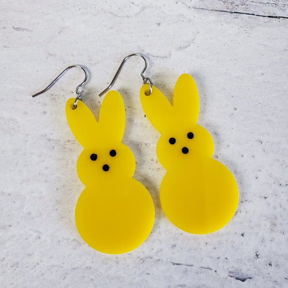 Peeps Dangle Easter Earrings, Bright Yellow, Handmade - Picture 1 of 5